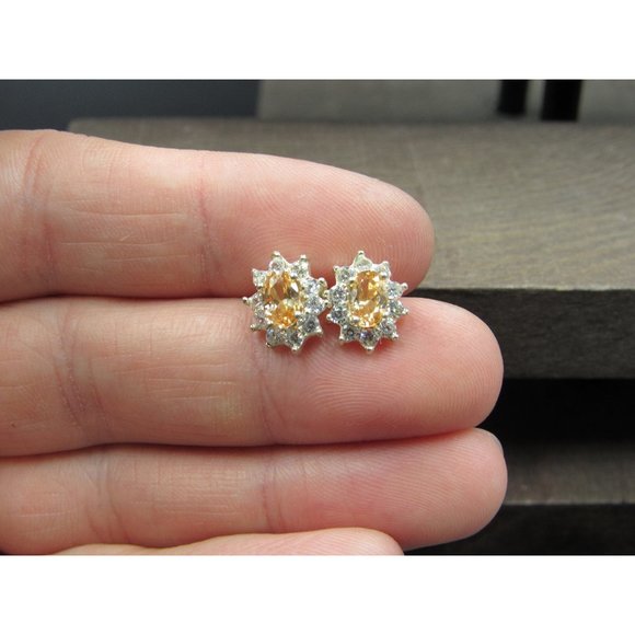 Sterling Silver Cute Halo Design CZ Gemstone Small Stud Earrings - Picture 1 of 6